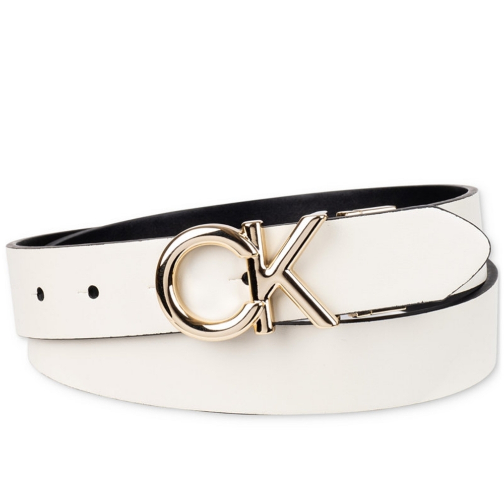 Reversible Calvin Klein Women's Belt in White with Gold Buckle